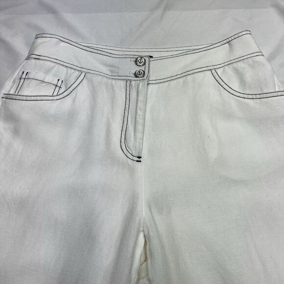 Karl Lagerfeld Women's Wide-Leg Linen Blend Pants Lined White Size 6 Nactical - Picture 2 of 9